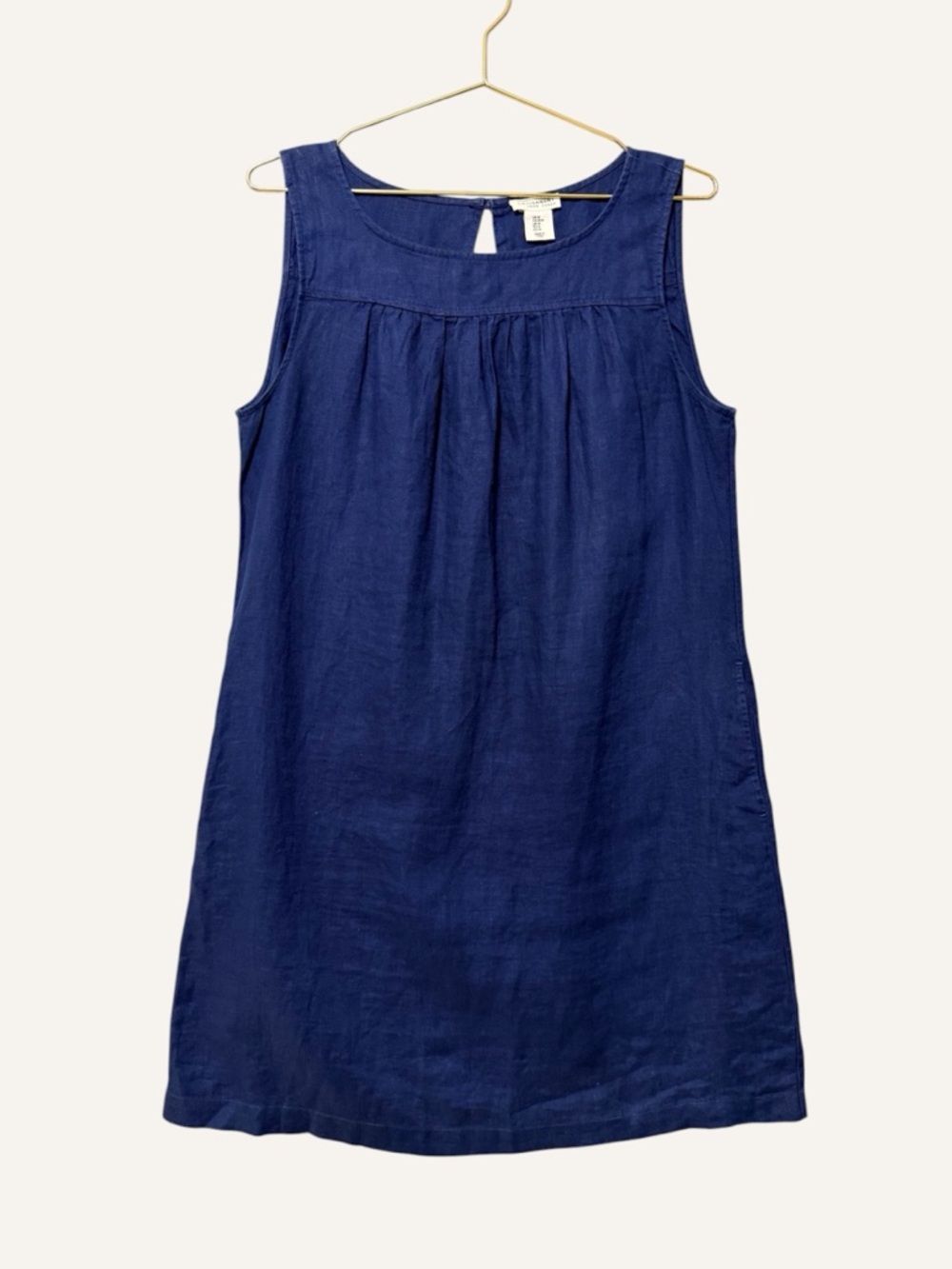 Artisan NY 100% Linen Sundress Smock Size Medium Navy Blue Coastal Lagenlook